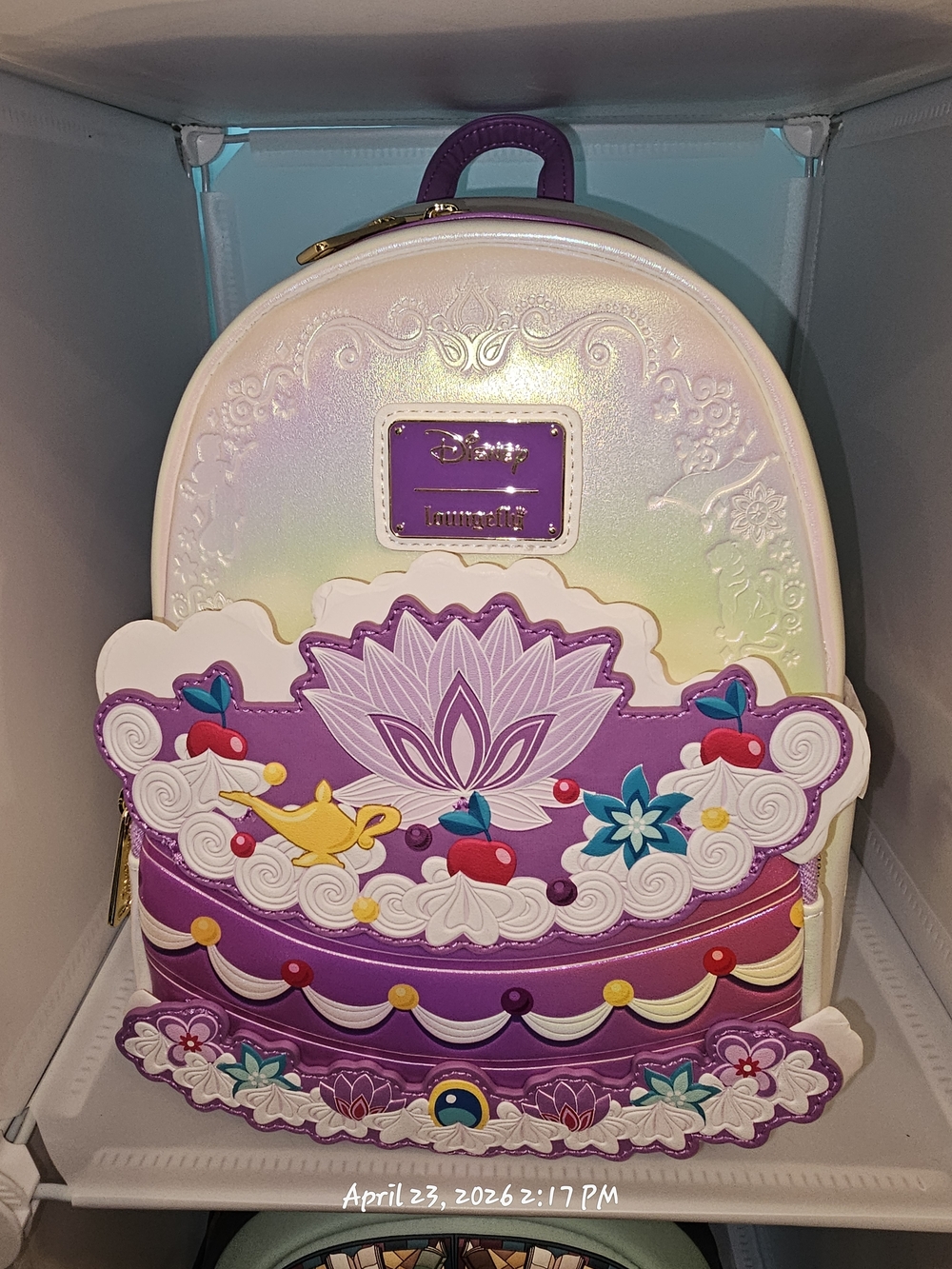 Loungefly x Disney Iridescent Jasmin Purple Lotus Cake Mini Backpack